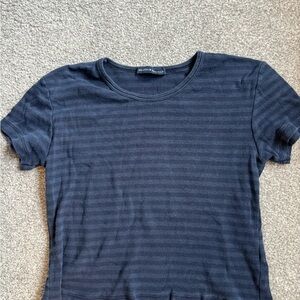 Brandy Melville Navy Striped Short Sleeve Tee